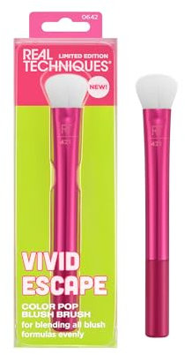 Real Techniques Vivid Escape Pennello per blush Color Pop, multiuso, per sfumare facilmente, da usare con blush liquidi e in crema, sintetico, setole morbide, cruelty-free e vegano, 1 pezzo