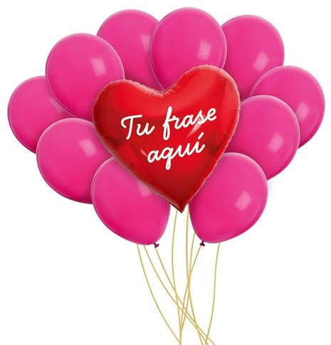 OH YEAH - Globo San Valentín PERSONALIZADO - Globo Foil Corazón 75 cm + 10 Globos Látex Rosa - Decoración Romántica - San Valentín, Aniversario - Regalo Personalizado - Apto Helio - ELIGE TU FRASE