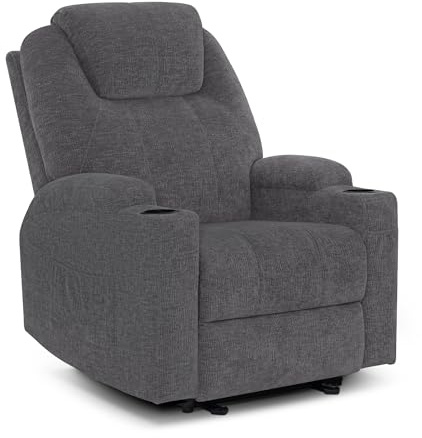 M MCommbo Poltrona relax elettrica Poltrona massaggiante Poltrona TV Funzione reclinabile Riscaldamento a vibrazione Nuovo modello 7061 (ciniglia grigia)