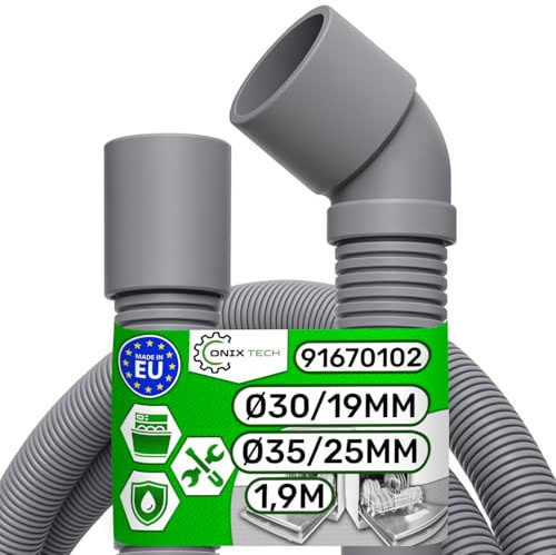 Tubo Desague de Lavavajillas Universal 1,9 m Interno Ø 30/19 mm Exterior Ø 35/25 mm Recto y en Angulo 45° con Código Original 91670102 para Candy - MADE IN EU - Garantía de 5 Años - ONIX TECH