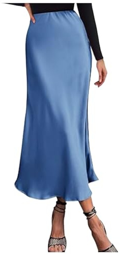Faldas universitarias Falda elegante de cintura alta para mujer, vestido de satén sólido, falda elegante con cintura elástica hebillas