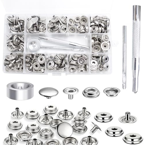 200 Piezas Corchetes de Presión Tornillo, Botones de Presion 15MM Kit de Cierres a Presión de Metálico Snap Button Kit para Bolsos, Jeans, Ropa, Tela