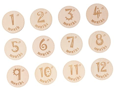 Didiseaon Cartes de Croissance en Bois pour Bébé 12 Pièces, Accessoires de Photographie Finition Soignée, Décor Beige pour Séances Photo Souvenirs