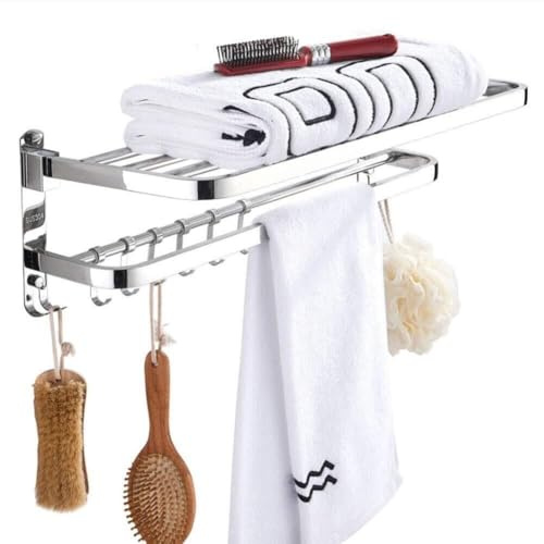 Portasciugamani da Parete in Acciaio Inox con Ganci - Organizer da Bagno Pieghevole a Doppio ripiano (68 cm) per vasche da Bagno, Design salvaspazio, Soluzione di stoccaggio Domestica durevo