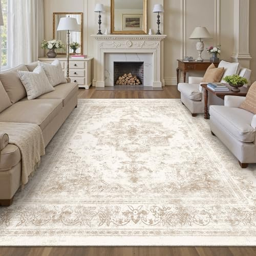 HUGEAR Vintage Vardagsrum Matta Beige 300x400cm Tvättbar Stor Mattor