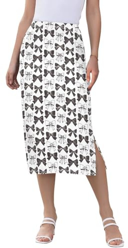 Bow - Falda media falda elástica para mujer, color gris monocromático, con abertura para el fin de semana, Varios colores, S