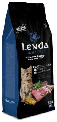 Lenda Grain Free Kitten 2kg - Pienso Hipoalergenico para Gatos Cachorros Sin Cereales - Comida para Gato Sin Cereales Sin Ave con Probioticos y Omega 3 para Piel y Digestion - No Grain