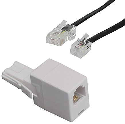 Philips 1M RJ11 to RJ11 Phone Cable with BT Phone Plug to RJ11 Socket Adapter