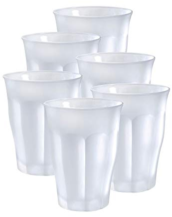 Duralex Lot de 6 verres empilables en verre trempé 36 cl, lot de verres de cuisine résistants pour eau, jus et sodas, usage quotidien, couleurs assorties, collection Picardie