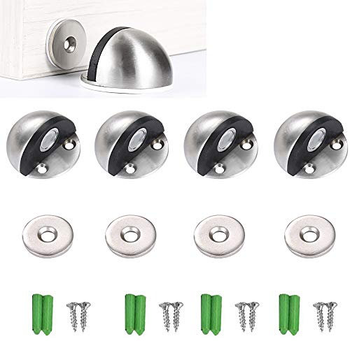 Magnetischer Türstopper,4 Stücke Bodentürstopper aus Edelstahl, Hochleistungs-Türstopper aus Edelstahl mit Aufklebern und Schrauben,für Feste Türen