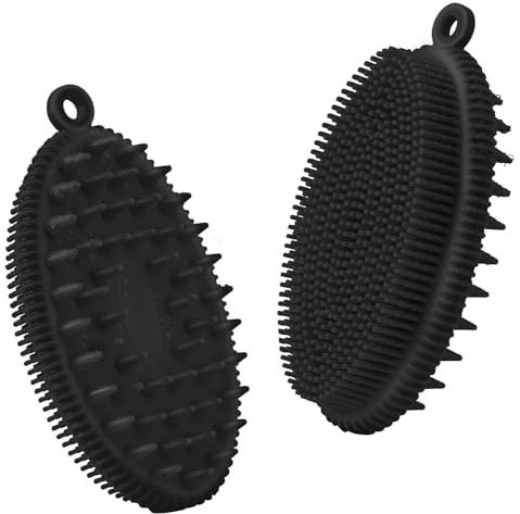 RamPula Silikon-Körperpeeling, 2-in-1-Dusche und Shampoo, Kopfhaut-Massagebürste für trockene und nasse, schäumt gut, stimuliert die Durchblutung, hygienischer als Luffa, 1 Stück, schwarz