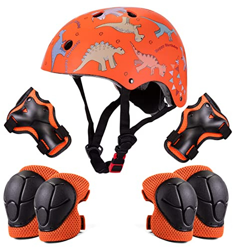 Kids Helmet Pads Set for 2-8 years old Toddler Bike Helmets Lightweight Safety Helmet Elbow Knee Pads Protection Gear for Skateboard Scooter Skating, Gifts for Boys Girl (Orange)