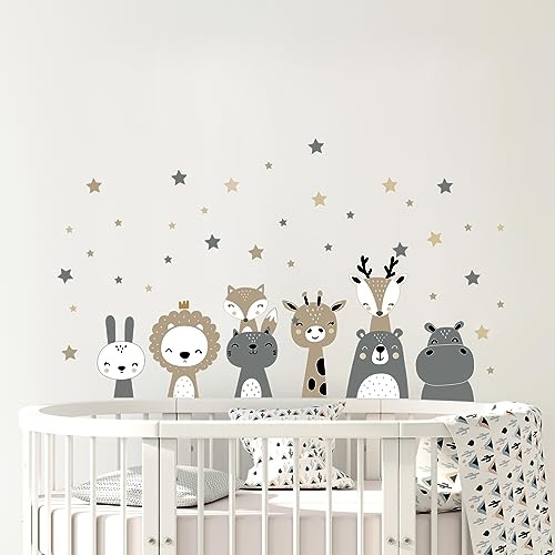 Tanlaby Animales Jungla Pegatinas Pared Safari Adhesivos Boho Gris | Bosque Jirafa León Decorativos Pared para Bebé Habitación Cuarto Jugar Guardería Infantiles