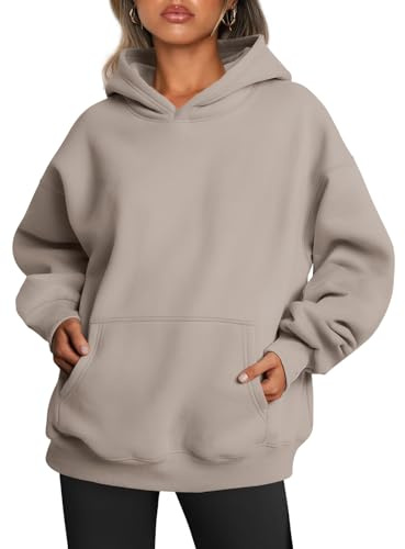Trendy Queen - Felpe con Cappuccio Oversize da Donna in Pile, a Maniche Lunghe, Pullover Autunnali e Invernali, Colore: Grigio caffè., Medium