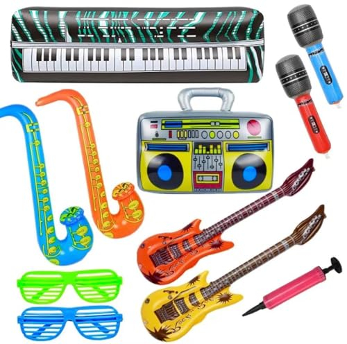Luftgitarre Aufblasbar Rock,Star Ballons Party Dekoration Photo Props Aufblasbar Gitarre Saxophon Mikrofon Ballons Musik Party Supply, Buntes Aufblasbare Instrumente Party Deko