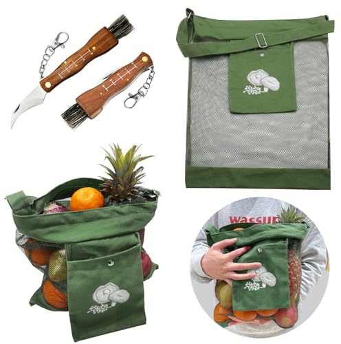YZNlife Mushroom Foraging Bag - Foraging Kit with Mesh Bag & Knife, Adjustable Shoulder Strap,Mushroom Hunting Bag, Ideal Gift for Mushroom Foragers,Green
