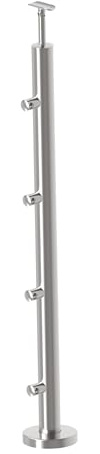 Sellon24® Pali in acciaio inox, Ø 42,4, altezza 900 mm, con 4 supporti trasversali Ø 12,0, ringhiera V2A, per balcone, pavimento, palo, tubo rotondo, scale, terrazzo, rosetta di copertura, piastra di