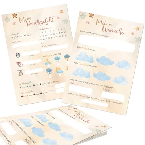 Logbuch-Verlag Babyparty spel 10 pusselkort gissningsspel baby shower för pojkar och flickor neutralt beige