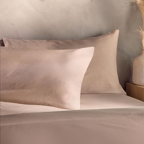 Silentnight Washed Cotton Rich Pillowcase Pair - Soft & Comfortable Touch - Stylish Modern Linen-Look 2 Pack Pillow Cover - Breathable Cotton and Polyester Fabric Retain Shape and Colour, Natural