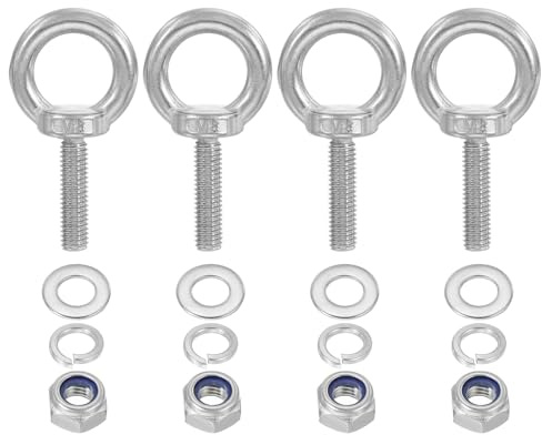 PATIKIL Boulon À Œil M8 x 30mm Avec Écrou, 4 Pièces 304 Acier Inoxydable Boulon À Œil Épaulé Pour Levage Vis À Filetage Pour suspendu, Argent