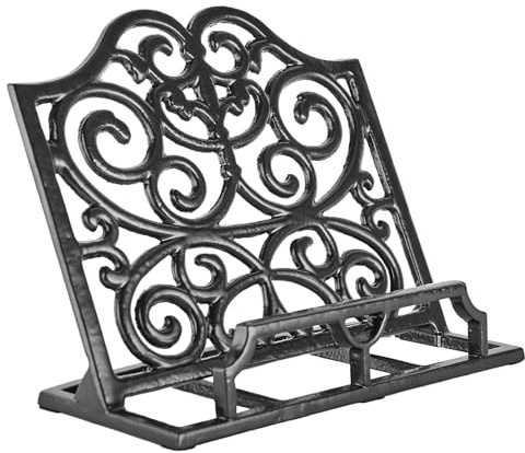 JOGREFUL Cast Iron Cookbook Stand, Kitchen Recipe Holder Scrollwork Black | Heavy-Duty Book Vintage Holder, Reading Rest Holder for Easel/Counter/Books/Magazine/iPad/Bible