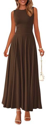 PRETTYGARDEN Womens Spring Dresses 2026 Casual Sleeveless Crewneck Aline Maxi Dress Stretch Tank Flowy Long Dresses (Coffee, Small)
