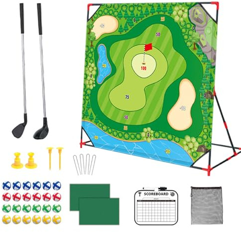 Battle Golf Chipping Game - Set per allenamento swing da interno ed esterno con custodia per mazze e palline | Divertente giocattolo da putting in giardino, tappetino da allenamento per bambini e adul