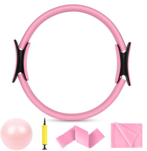 AOOSA Pilates Kit, 15''/38 cm Pilates Ring con Asas Acolchadas Dobles, 4/6 Piezas Juego de Anillos de Pilates Yoga, Entrenamiento básico, tonificación de Muslos, Abdominales y piernas