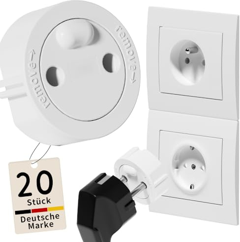 Safetydad Steckdosenschutz – 20 Stück Kindersicherung für Steckdosen Typ E/F – Vollständige Abdeckung gegen Stromschlag, Steckdosen Staubschutzhülle, ohne Werkzeug abnehmbar – Baby Sicherheit & Hausti