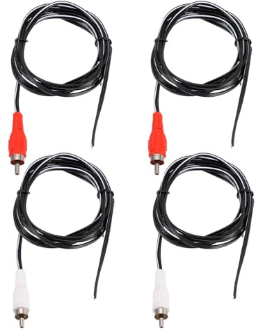 sourcing map Lot de 4 câbles audio RCA pour caisson de basses de 1,5 m, 1 prise mâle RCA vers fil nu pour amplificateur Home Cinéma, blanc et rouge