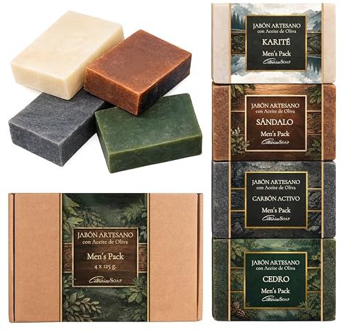 CABRERIZO SOAP Jabones artesanales con perfumes hombre – Jabón natural pastilla 4x125g – Regalo hombre original para cumpleaños, aniversarios y ocasiones especiales, ideal para rutina diaria