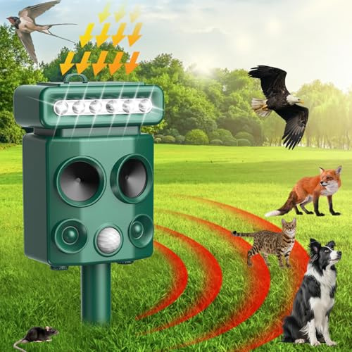 3T6B Repellente per talpe a ultrasuoni per topi, repellente per animali domestici con luce a LED, protezione solare per gatti, repellente per piccioni, spaventa cani, spaventapore da giardino