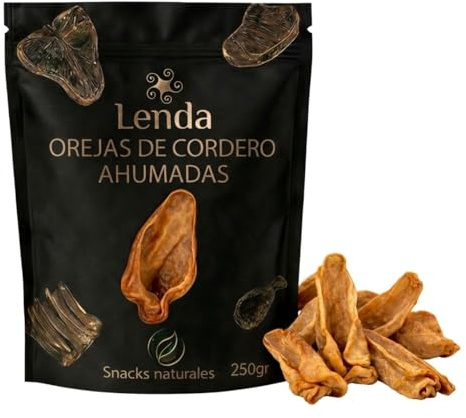 Lenda Orejas de Cordero Ahumadas - Snacks Naturales para Perros Ricos en Colageno - Chuches Masticables Naturales para Perro - Premios y Golosinas para Salud Dental sin Adictivos ni Conservantes 250g
