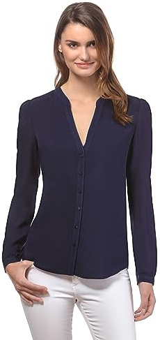 Vincenzo Boretti Blusa, Taglio Giusto, Scollo a Tunica Blu Scuro XS