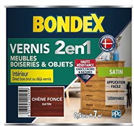 BONDEX - Vernis - Protège et Embellit le Bois - Satin - 0,5l - Chêne foncé