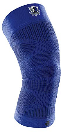 BAUERFEIND Kniebandage Sports Compression Knee Support NBA, 1 Unisex Sportkniebandage für Ballsportarten, Basketball Knie-Bandage in Blau mit Dallas Mavericks-Logo,XL