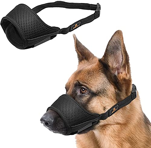 Maulkorb für Hunde, Maulkorb mit Klettverschluss Weich, Verhindert Beißen, Sicher Atmungsaktives Bellen und Kauen, mit Verstellbarer Schlaufe, Atmungsaktives Mesh - Schwarz, L