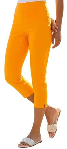Roman Cropped Trousers for Women UK Ladies Capri Leggings Summer Pants Short Crop Stretch 3/4 Length Three Quarter Pedal Pusher Clothes Elasticated Bengaline Cut Off - Amber - Size 16