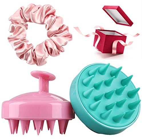 Kopfhaut Massagebürste, Silikon Scalp Massager für Peeling und Kopfmassage, Schuppenentfernung, Stimuliert Das Haarwachstum, kopfmassage Bürste für Nasses und Trockenes Haar (Türkis & Rosa)
