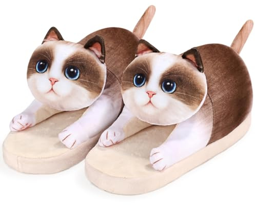 Chausson Femme Peluche, Chaussons Maison Chaude, Pantoufles Femme Confort, Pantoufles Hiver avec Chat Mignon, Slippers Antidérapant Mousse Mémoire Pour Intérieur/Extérieur (Chiffon Poupée)