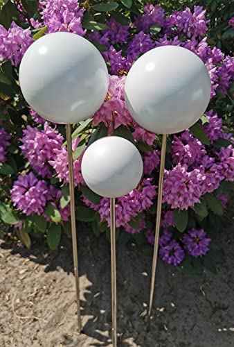 Jürgen Bocker Garten-Ambiente Rosenkugel 3er Set 15-15-10 cm Edelstahl weiß matt gebürstet mit Stab 80 cm Gartenstecker Beetstecker