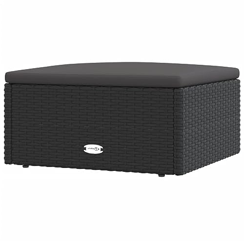 vidaXL Gartenhocker, Sitzhocker mit Kissen, Modular Hocker für Garten Terrasse, Fußhocker Rattanhocker Gartenmöbel, Schwarz Poly Rattan