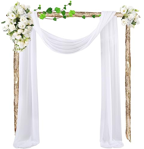 TIMESETL Hochzeitsbogen Stoff Querbehang Freihanddeko, 75x550cm Hochzeit Vorhang Deko Weiß Romantisch Hochzeitsbogen Gardinen Tüllstoff für Hochzeitsdeko, Foto Hintergrundvorhang für Bühne