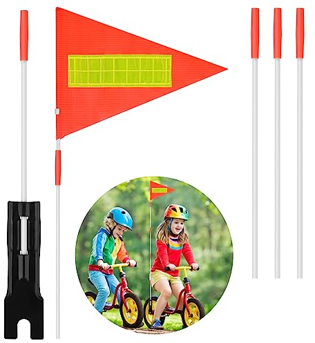 Grevosea 1 STK Reflektierende Fahrrad Fahne,Fahrrad wimpel,Fahrrad Fahne für Kinder,Fahrrad Sicherheit Fahnen mit 5 STK Stange Im Freien Radfahren Fahne,Fahne Fahrrad Kinder 26 X 20.5CM