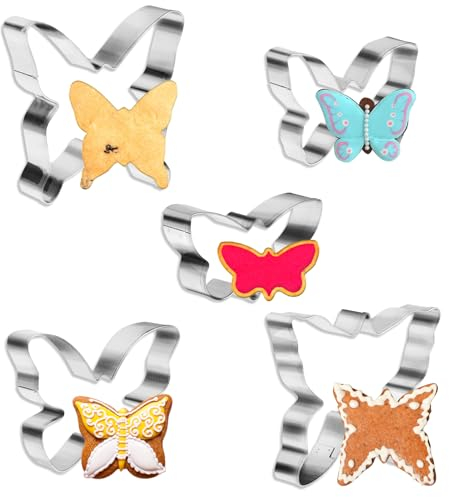 5 Stück Schmetterling AusstecherSet, Schmetterlings Ausstecher Form, Ausstechformen Backen Edelstahl Ausstechformen Set für Kekse dekorieren Backen Küche, Handgemachte Snacks Osterkeks