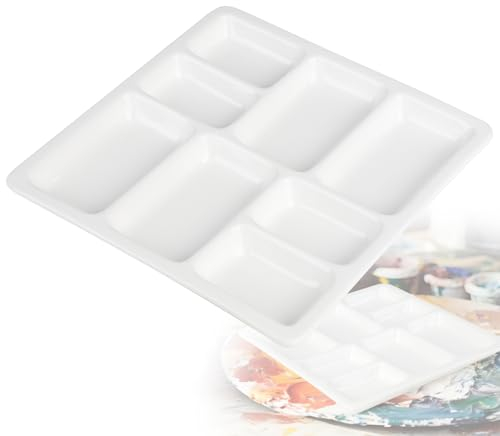 MIGUBIGU Keramik Palette Quadratische Weiße 8 Muldens, Keramik Künstler, Keramisches Mischtablett, Aquarellpalette Acryl Ölgemälde 18,5cm
