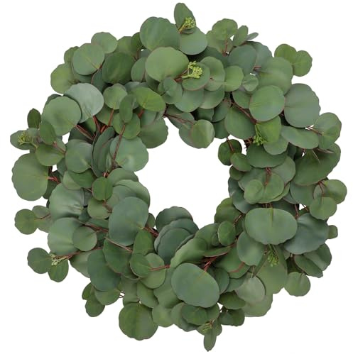 50 cm konstgjord eukalyptuskrans, bladkrans, ytterdörrkrans, dörrkrans, dekoration, grön krans för bondgård, fönster, dekoration, bröllop, dörr, fest, vägg, festival, trädgård, dekoration