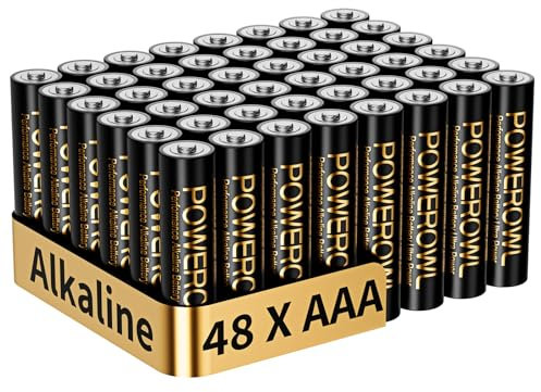 POWEROWL - Batterie AAA Confezione da 48 - Alcaline 1,5 V - Batteria Tripla A ad alta capacità e lunga durata, durata di conservazione di 10 anni