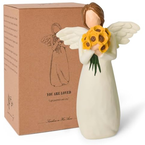 Figuras de ángel de la guarda, regalos de ángeles de girasol para mujeres, figura de ángel de girasol, decoración del hogar, estatua de ángel curativo pintada, con flores, regalos de ángel para