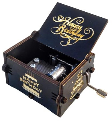 Qaixwuyi Scatola Musicale Legno Scatola Musicale Buon Compleanno Carillon a Manovella Scatola Musicale d'Epoca Scatola Musicale D'intaglio Mini Carillon Manovella Regalo Compleanno Parenti Amici B